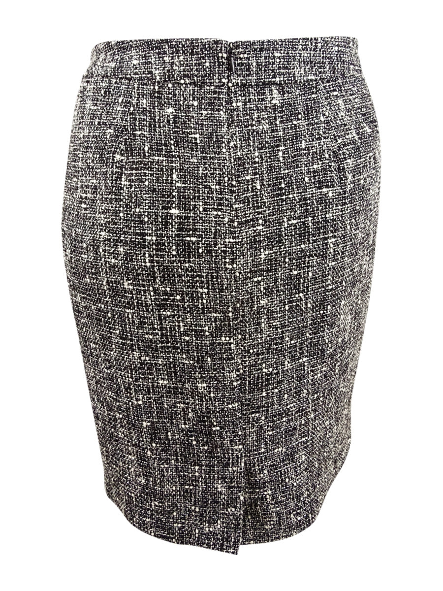 Saia lápis de tweed com detalhe de botão Bar III feminina, preta, tamanho 6