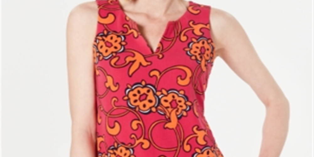 Blusa feminina sem mangas estampada Charter Club, rosa, tamanho pequeno