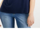 Top feminino Charter Club com decote em V e acabamento em renda, azul, tamanho grande