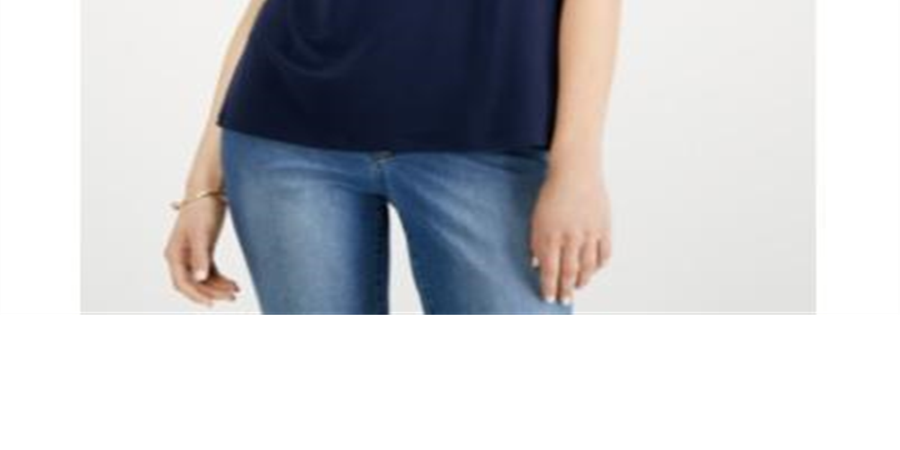 Top feminino Charter Club com decote em V e acabamento em renda, azul, tamanho grande
