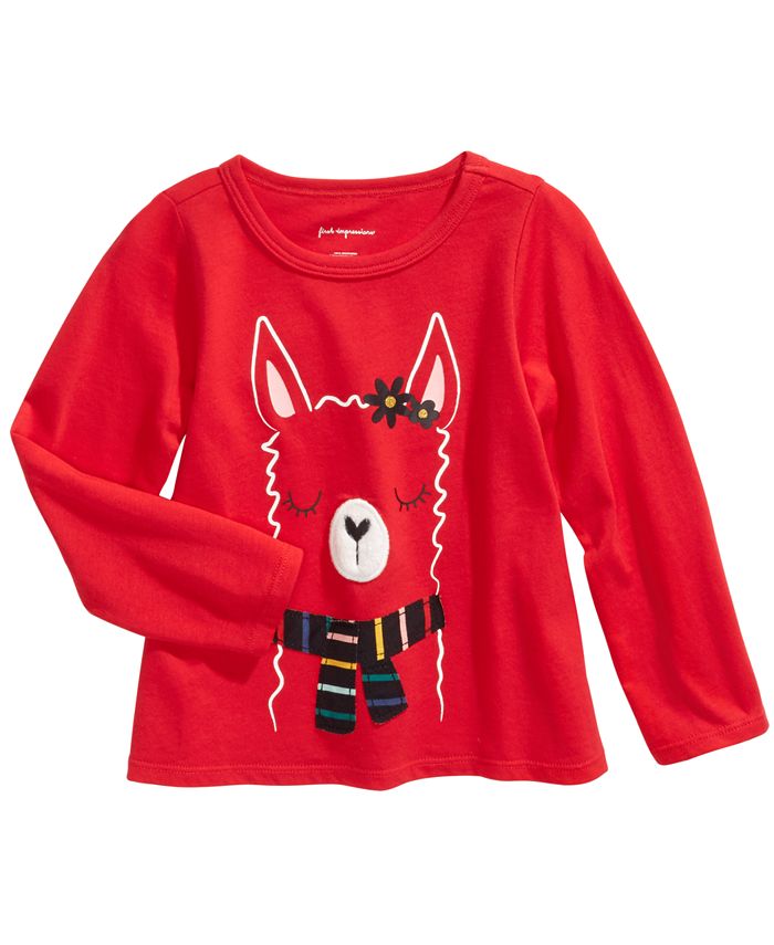 Camiseta infantil de algodão com estampa de lhama First Impressions para meninas, tamanho 4T, vermelha