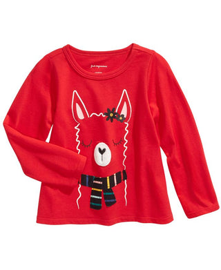 Camiseta infantil de algodão com estampa de lhama First Impressions para meninas, tamanho 4T, vermelha