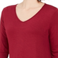 Top feminino liso de manga comprida com decote em V, tamanho médio, vermelho, estilo &amp; co
