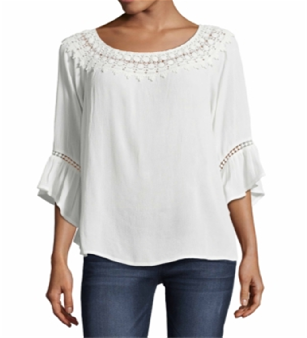 Blusa feminina John Paul Richard com acabamento em crochê, branca, tamanho grande