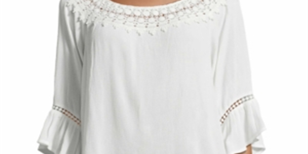 Blusa feminina John Paul Richard com acabamento em crochê, branca, tamanho grande