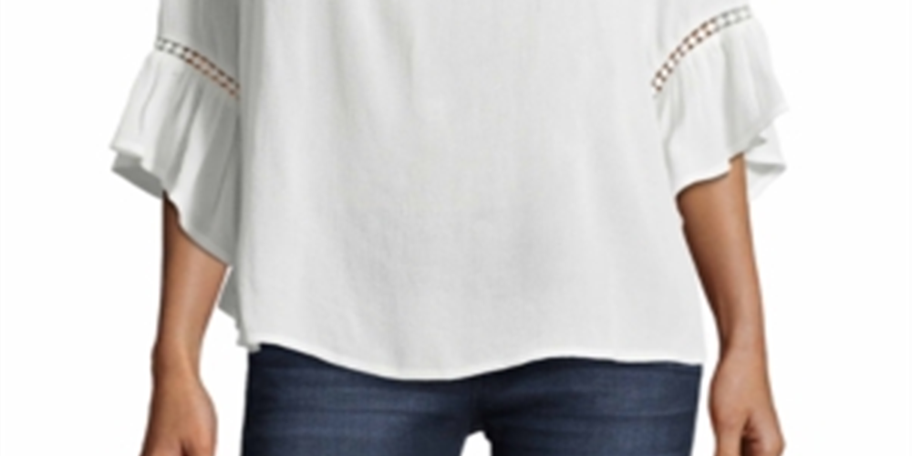 Blusa feminina John Paul Richard com acabamento em crochê, branca, tamanho grande