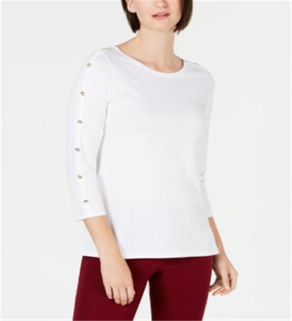 Charter Club Supima Cotton Embellished Top Feminino Branco Tamanho XX-Grande