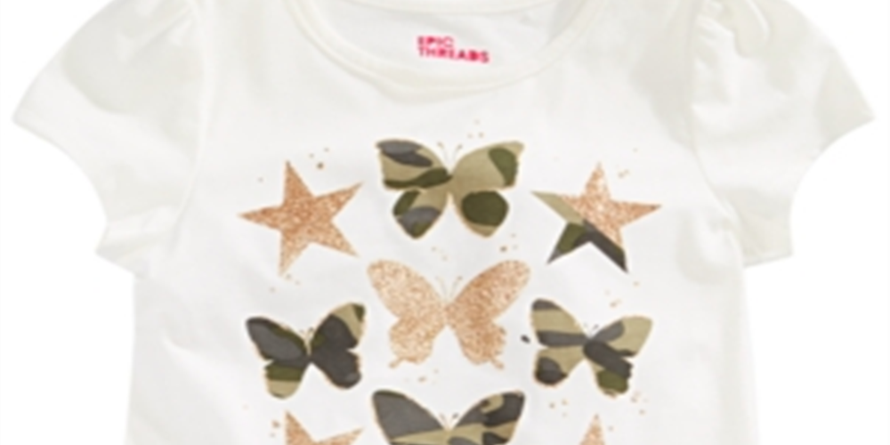 Camiseta infantil feminina Epic Threads com borboletas, branca, tamanho 6