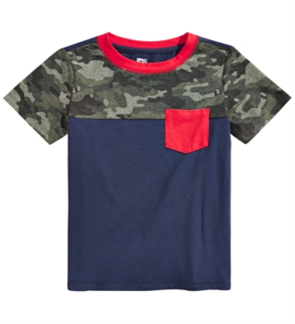 Camiseta infantil camuflada com bolso e blocos de cores, tamanho 4, azul, da Epic Threads