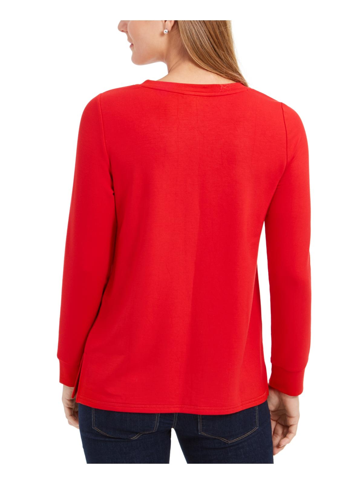 Blusa feminina Charter Club com bolso canguru e decote em V, vermelha, tamanho extragrande
