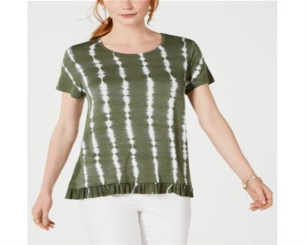 Blusa feminina estilo &amp; co com babados e tingimento tie-dye, verde, tamanho médio