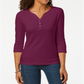 Karen Scott Top Henley de algodão feminino vermelho tamanho X-S