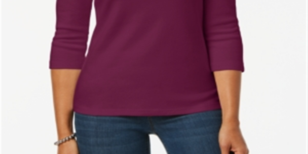 Karen Scott Top Henley de algodão feminino vermelho tamanho X-S