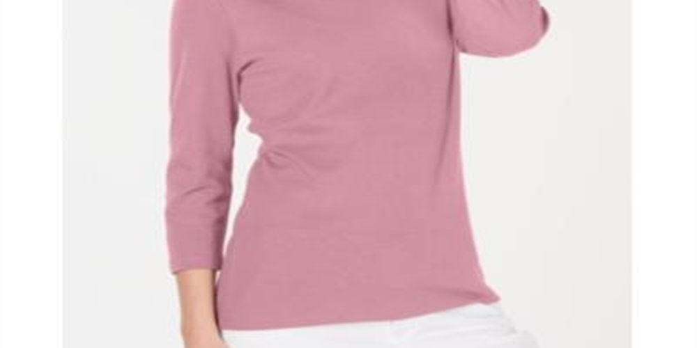 Blusa feminina Karen Scott de algodão com manga 3/4, rosa, tamanho pequeno