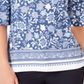 Blusa feminina estampada com manga sino Charter Club, azul, tamanho pequeno