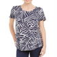 Camiseta feminina estampada manga curta JM Collection azul tamanho pequeno