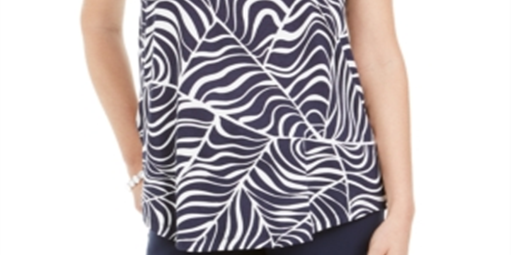 Camiseta feminina estampada manga curta JM Collection azul tamanho pequeno