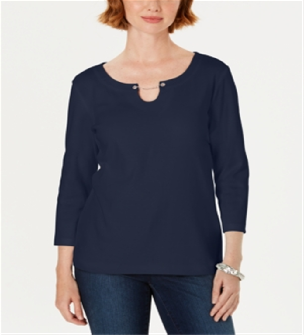 Karen Scott Blusa Feminina Manga Três Quartos Azul Tamanho XS