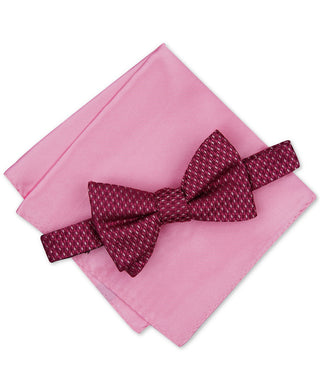 Conjunto de lenço de bolso liso com gravata borboleta Alfani masculino, seda rosa, tamanho regular