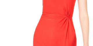 Vestido midi com nó frontal sólido Ultra Flirt para mulheres, tamanho XS, vermelho