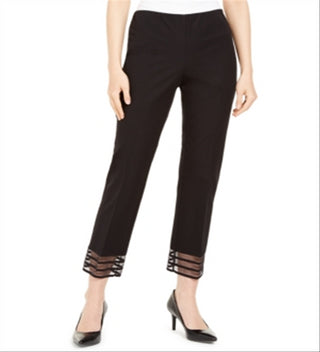 Calça feminina Alfani com bainha de renda e tornozelo, preta, tamanho 6, pequena