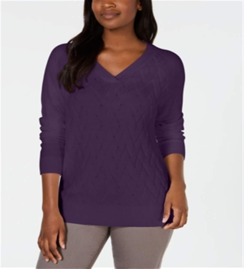 Karen Scott Suéter Feminino Basket Stitch Roxo Tamanho Grande