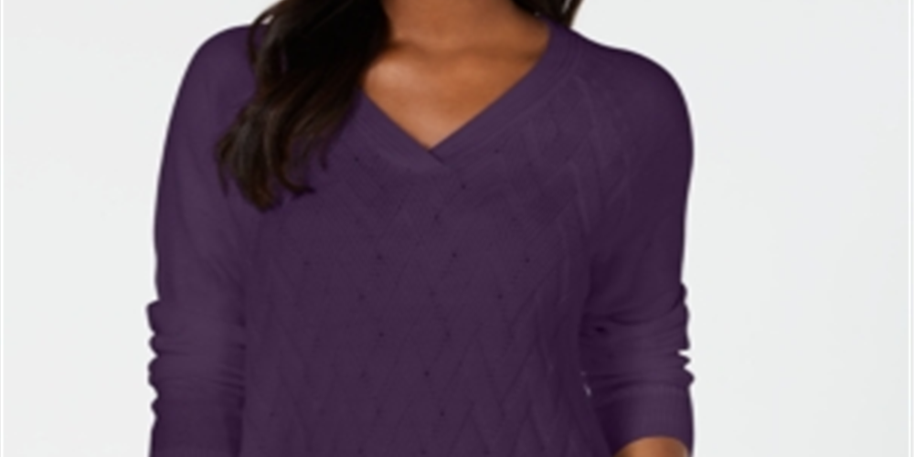 Karen Scott Suéter Feminino Basket Stitch Roxo Tamanho Grande
