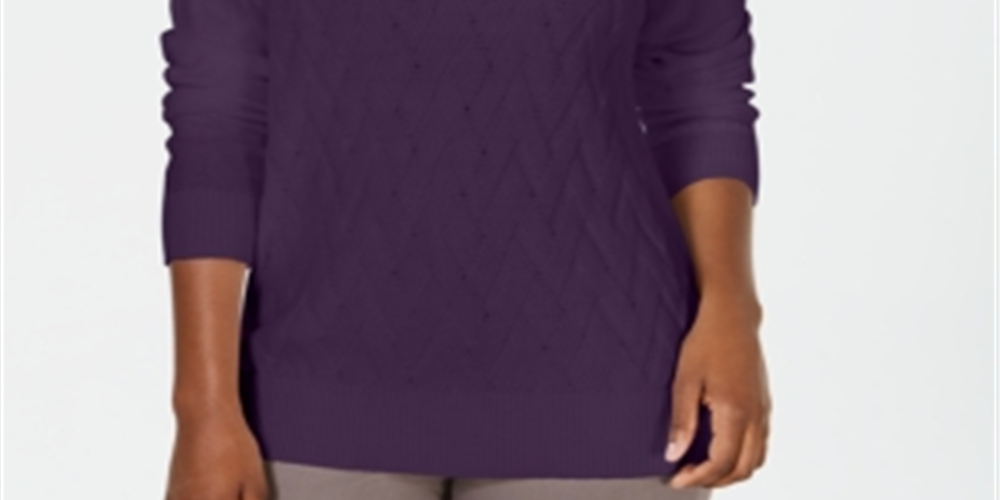 Karen Scott Suéter Feminino Basket Stitch Roxo Tamanho Grande