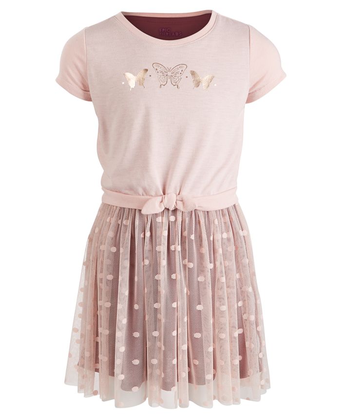 Vestido de borboleta com amarração frontal para meninas Epic Threads, rosa, tamanho 6