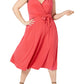 Vestido feminino Love Squared plus size com amarração na cintura e decote em V, cor sólida, laranja, tamanho 3X