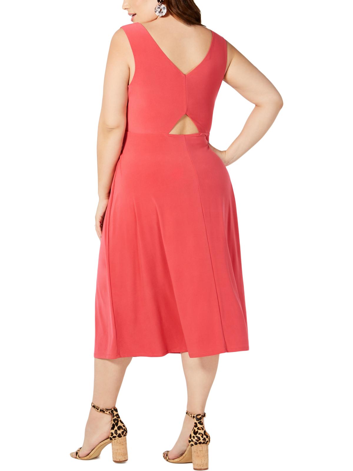 Vestido feminino Love Squared plus size com amarração na cintura e decote em V, cor sólida, laranja, tamanho 3X