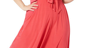 Vestido feminino Love Squared plus size com amarração na cintura e decote em V, cor sólida, laranja, tamanho 3X