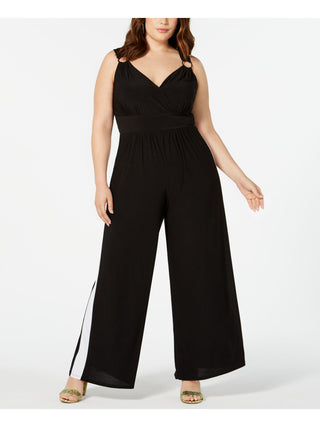 Love Squared Macacão Feminino Plus Listrado com Gola Sobrepeliz Preto Tamanho 2X