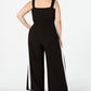 Love Squared Macacão Feminino Plus Listrado com Gola Sobrepeliz Preto Tamanho 2X