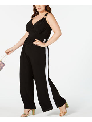 Love Squared Macacão Feminino Plus Listrado com Gola Sobrepeliz Preto Tamanho 2X