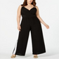 Love Squared Macacão Feminino Plus Listrado com Gola Sobrepeliz Preto Tamanho 2X