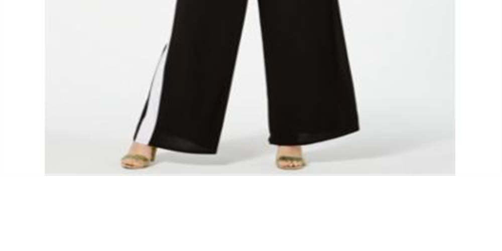 Love Squared Macacão Feminino Plus Listrado com Gola Sobrepeliz Preto Tamanho 2X