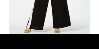 Love Squared Macacão Feminino Plus Listrado com Gola Sobrepeliz Preto Tamanho 2X