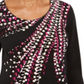 JM Collection Top feminino estampado e enfeitado, preto, tamanho X-S