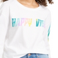 Camiseta estampada manga comprida Rebellious One Junior's Happy Vibes, branca, tamanho grande