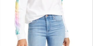 Camiseta estampada manga comprida Rebellious One Junior's Happy Vibes, branca, tamanho grande