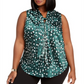 Blusa feminina Nine West com estampa de bolinhas e decote em V, verde, tamanho 3X