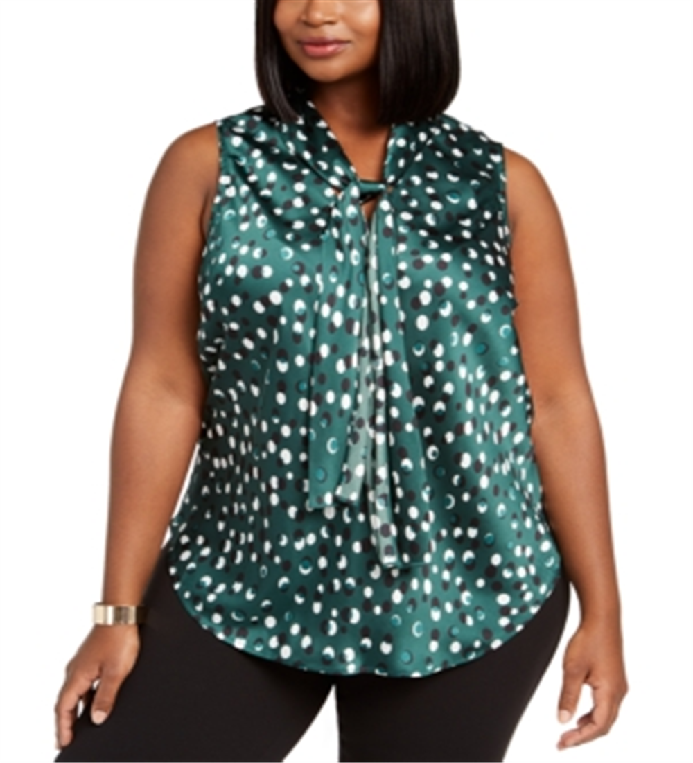 Blusa feminina Nine West com estampa de bolinhas e decote em V, verde, tamanho 3X