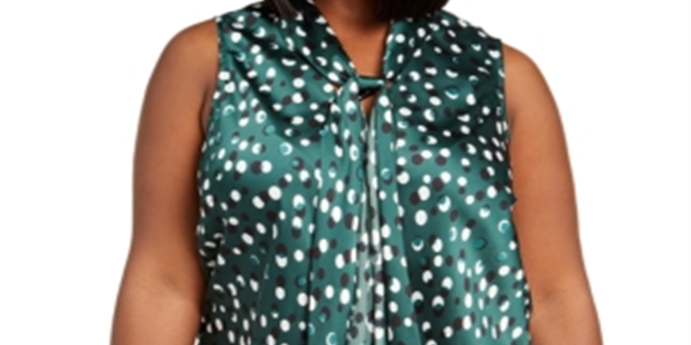 Blusa feminina Nine West com estampa de bolinhas e decote em V, verde, tamanho 3X