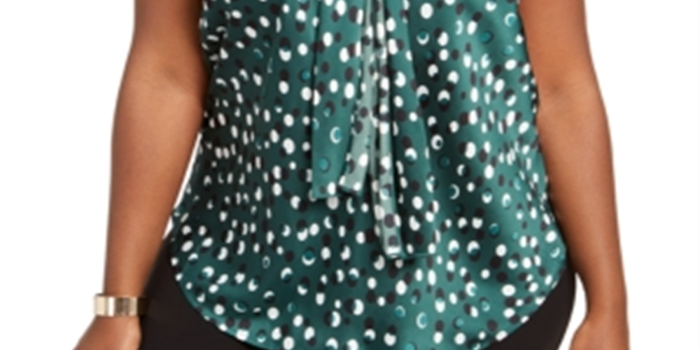 Blusa feminina Nine West com estampa de bolinhas e decote em V, verde, tamanho 3X