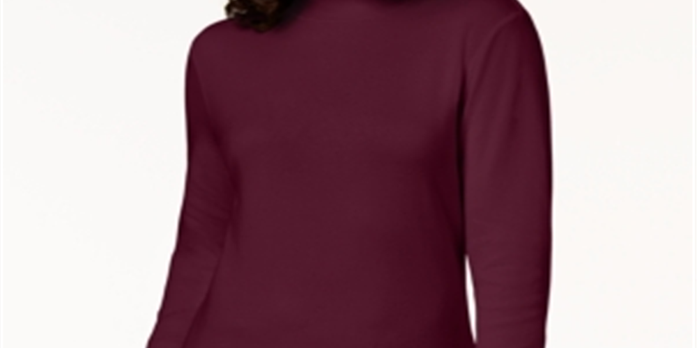 Karen Scott Blusa feminina de algodão com gola alta e manga comprida, vermelha, tamanho pequeno G