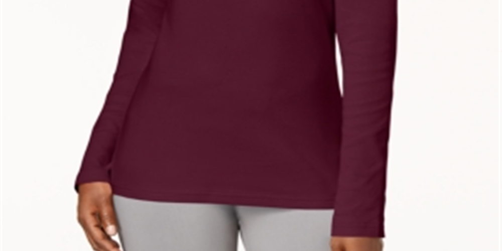 Karen Scott Blusa feminina de algodão com gola alta e manga comprida, vermelha, tamanho pequeno G