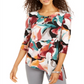 Top assimétrico com decote em V feminino JM Collection, preto, tamanho grande