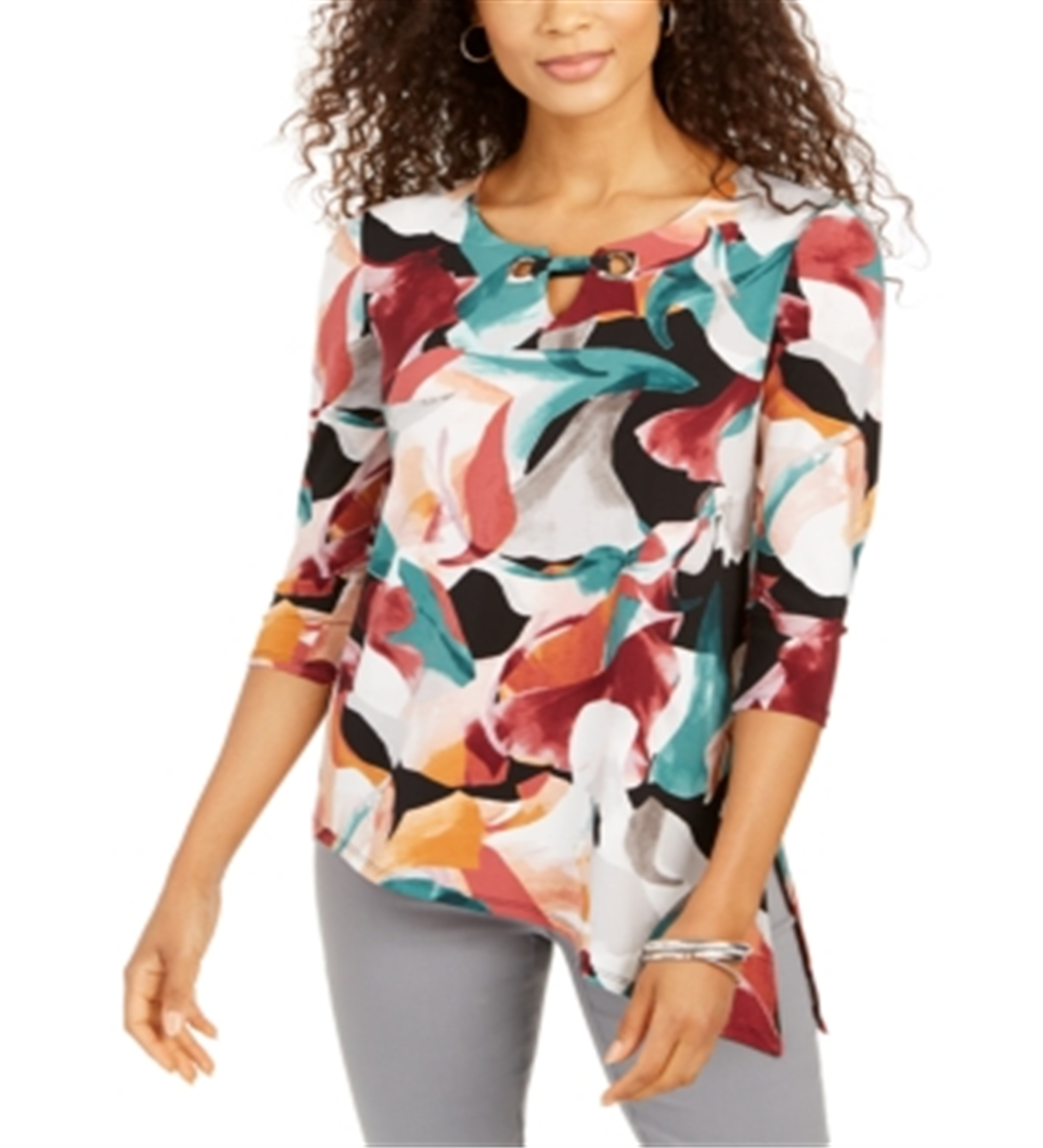Top assimétrico com decote em V feminino JM Collection, preto, tamanho grande