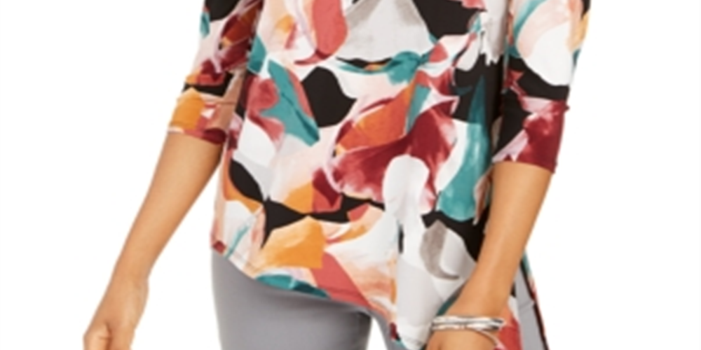Top assimétrico com decote em V feminino JM Collection, preto, tamanho grande
